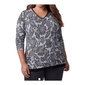 Lane Bryant Gray & Black V-neck Floral Sweater 26 28